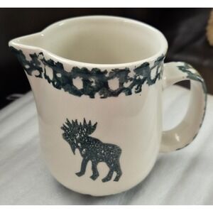 Vintage‎ Folk Craft Moose Country Tienshan Green Spongeware Creamer